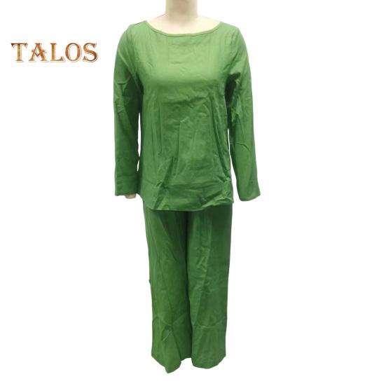 2Pcs/Set Women Casual Outfit O-neck Long Sleeve Tops Elastic Waist Wide Leg Long Pants Set Solid Color Loungewear