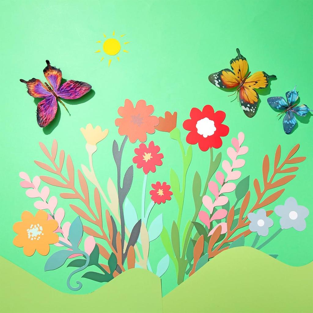 Yeaqee 2 Pcs Flower Banner Garland Double-Sided Colorful Waterproof Flower Birthday Party Decoration Paper Backdrop for Birthday Wedding Baby