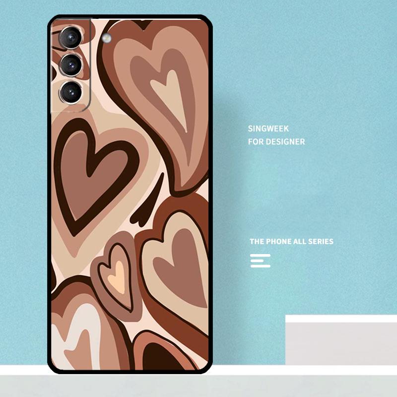 Brown Purple Hearts Swirl Pattern Case For Samsung Galaxy S25 Ultra S20 S21 S22 S23 S24 Ultra S9 S10 Plus S25 FE Phone Cover