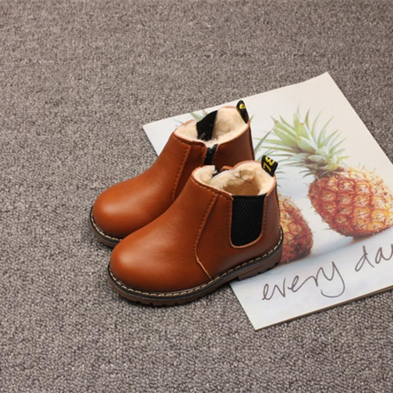 Children's Snow Boots Autumn and Winter Boys' British Style Non-slip Wear-resistant Warm Solid Color Cotton Boots Girls' Short Boots