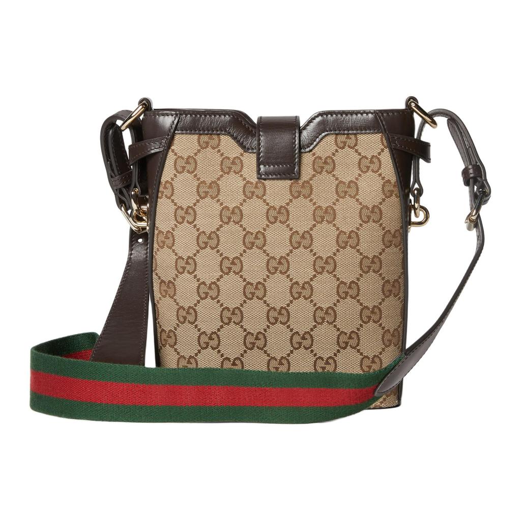 Gucci Мини-сумка-ведро Jackie 1961 GG Supreme Бежевый Канвас Коричневая Кожа Золотая Фурнитура Для Повседневного Использования 782919-FADAC-9762