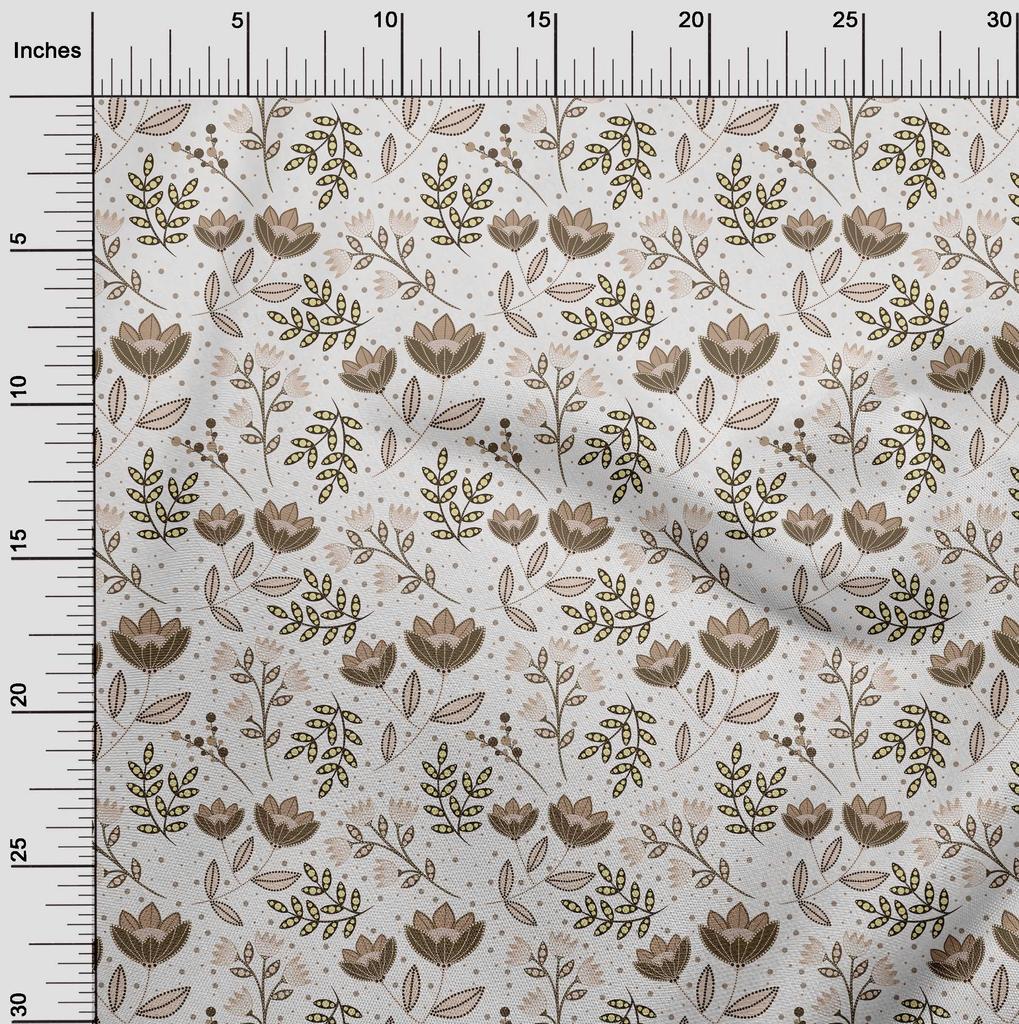 oneOone Cotton Poplin Brown Fabric Dotted Floral Sewing Material Print Fabric By The Yard 42 Inch