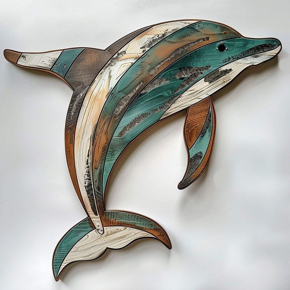Retro Wooden Dolphin Wall Ornament Ocean Series Marine Animal Decoration Summer Outdoor Hawaiian