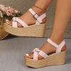 Fashion Thick Bottom Wedge Sandals Women White Cross Strap Chunky Platform Sandals Woman Summer Fashion Ankle Strap High Heel Sandalias