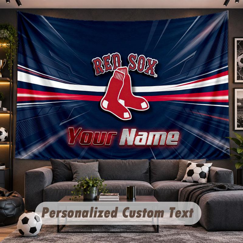 Wall Hanging Tapestry Custom NameBoston Red Sox Pattern Personalized Printed Fabric Wall Decor