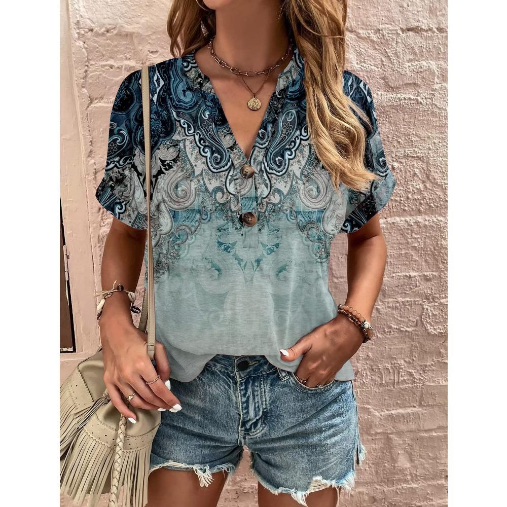 Женская футболка, летняя футболка с V-образным вырезом для женщин, повседневная модная футболка с коротким рукавом, повседневная футболка с 3D-принтом, женская одежда