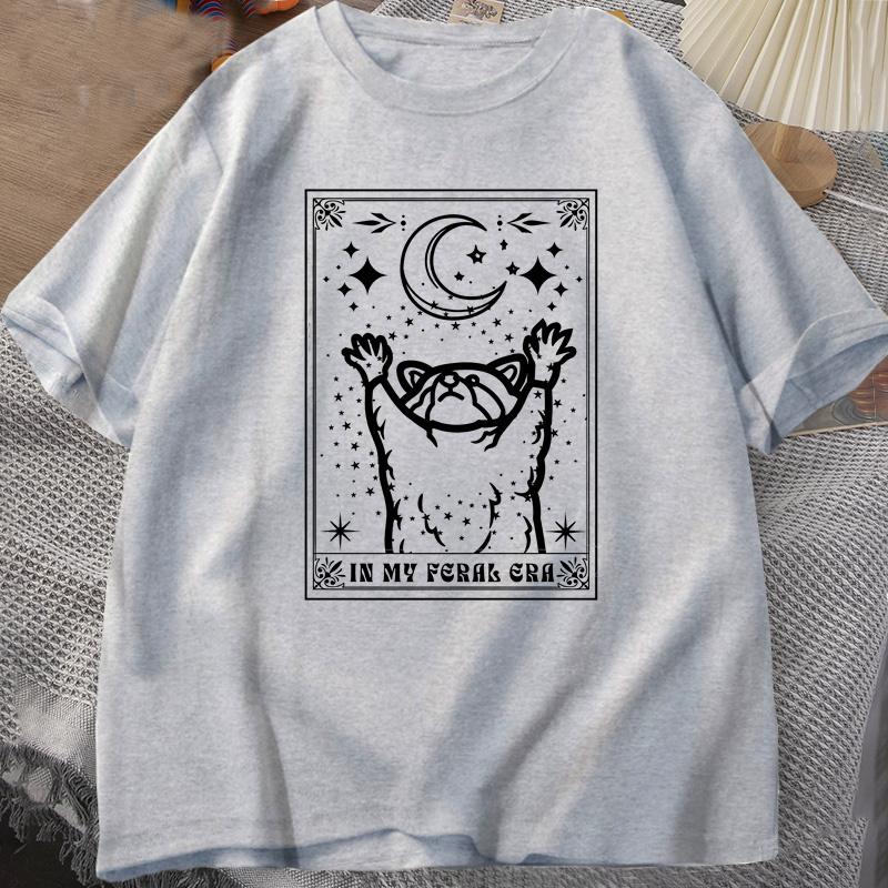 Футболка с изображением енота In My Feral Era Футболка с изображением енота Футболка с принтом карт Таро Летняя хлопковая футболка с коротким рукавом Одежда унисекс