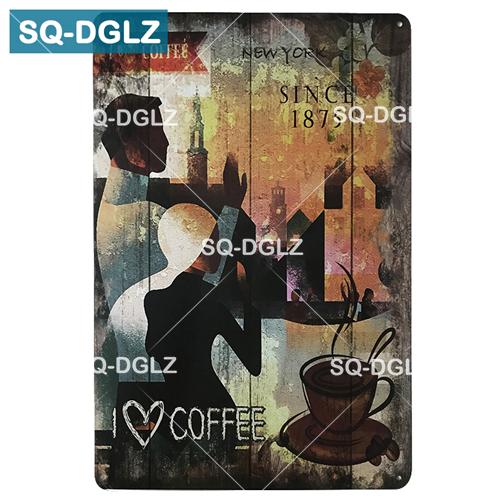 [SQ-DGLZ] Кофейная металлическая вывеска, украшение для барной стены, жестяная вывеска, винтажные металлические вывески, домашний декор, живопись, таблички, художественный постер