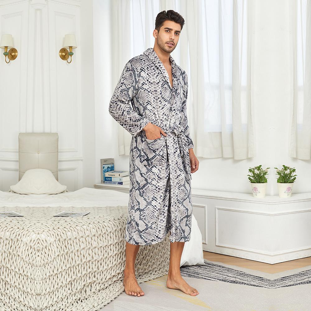 Men's Shawl Collar Robes Full Length Fleece Plush Bathrobes Soft Spa House Coat with Pockets Fluffy Spa Robes Unisex Winter Cozy Warm Spa Long Robe