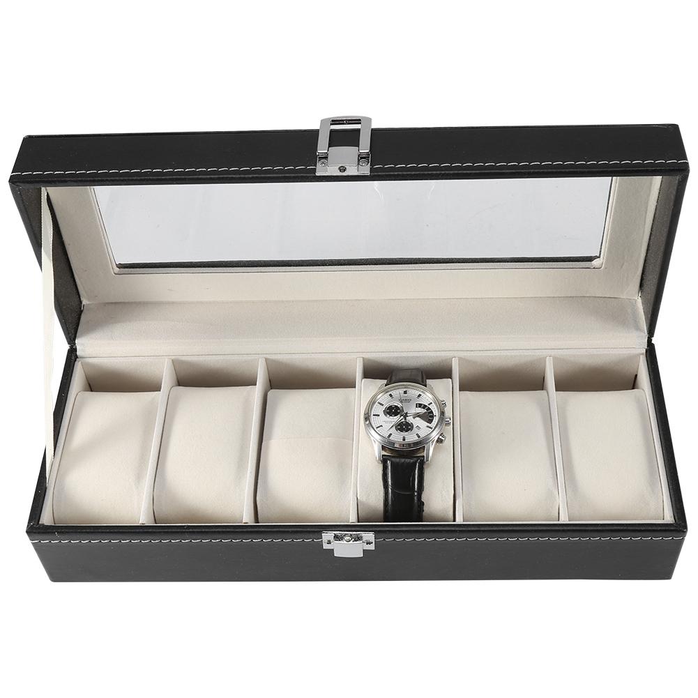 1Pc High Grade 6 Slots PU Leather Box Case For Watch Jewellery Display Storage Organizer Hot