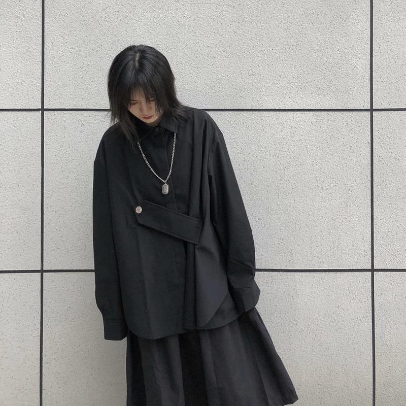 Women's Blouse Asymmetrical Japanese Style Top Streetwear Punk Cool Black Shirt Oversize Long Sleeve Button Up Alt Clothes