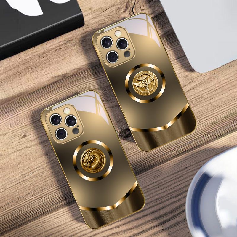 Круглый золотой орел Для IPhone 17Pro Max 16 17 Pro 15 P ro 14 13 Plus 12 Mini 11Pro Max XR 16E 17 Air Золотой стеклянный чехол для телефона