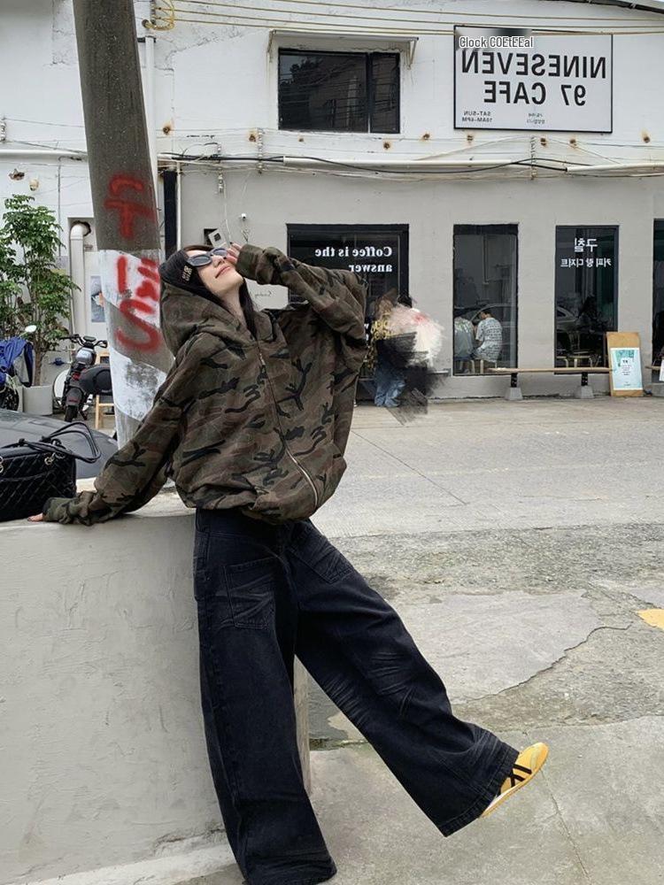 Women's Retro Camouflage Hooded Sweatshirt - Autumn 2024 Casual Slim-Fit Zipper Jacket