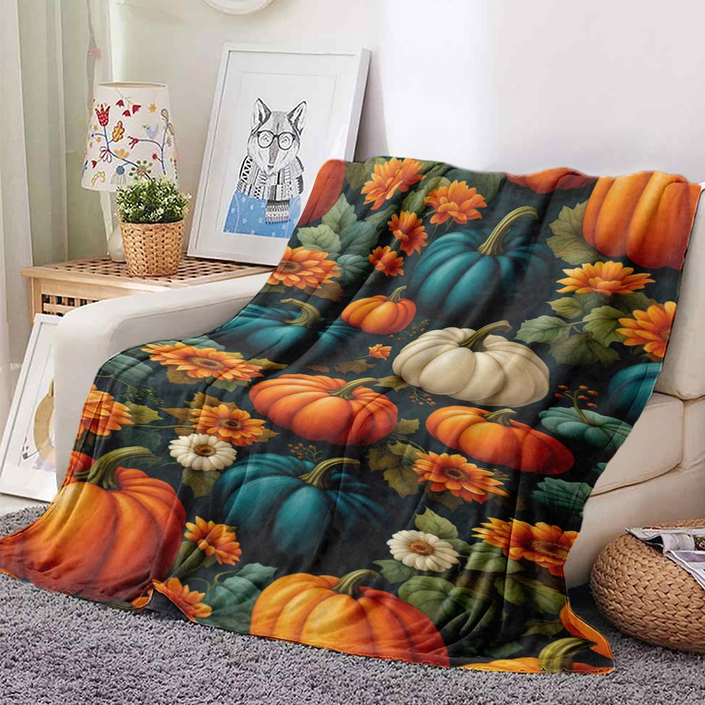 Cute Cartoon Pumpkin Print Halloween Throw Blanket for Couch And Bed - Soft Cozy Sofa Blanket for Fall And Thanksgiving Gifts