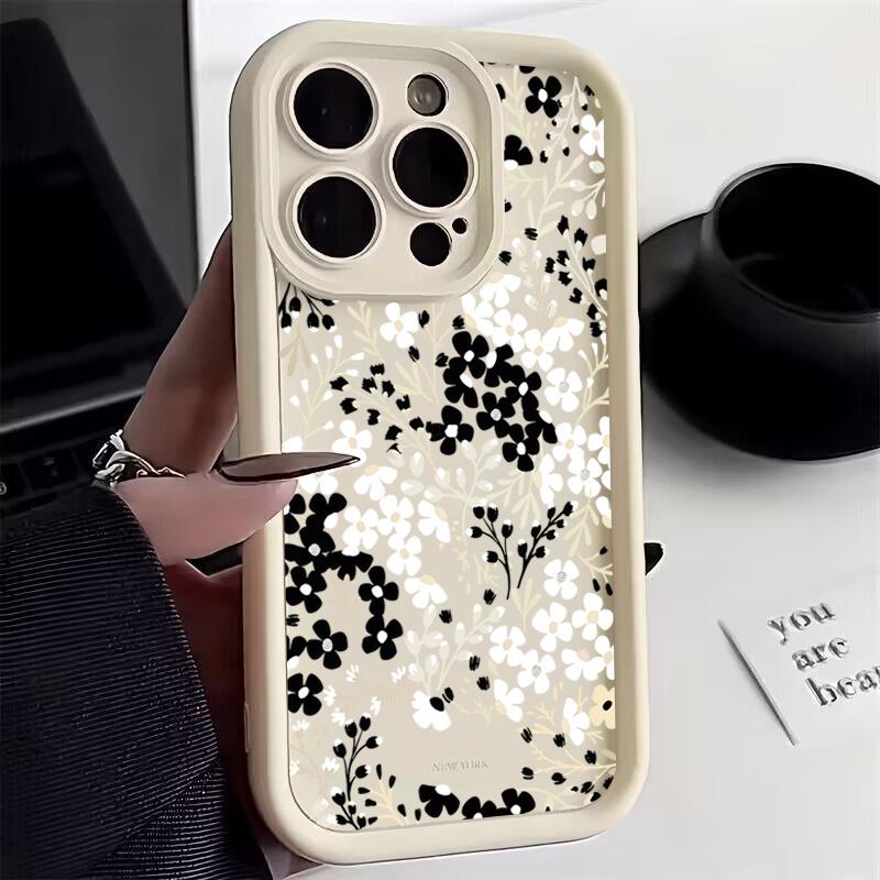Черно-белые цветы Чехол для телефона Для iPhone 17 Pro Max 16E 15 Pro 14 13 12 11 Mini AIR XS XR XS 8Plus Мягкий силиконовый чехол
