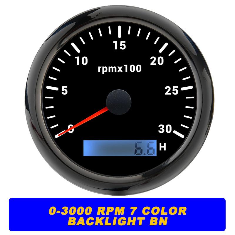 New 7 Color Backlight 85mm Tachometer Gauge For Marine Boat Car Truck 9-32V LCD 3K~8K RPM Tacho Digital Hour Meter