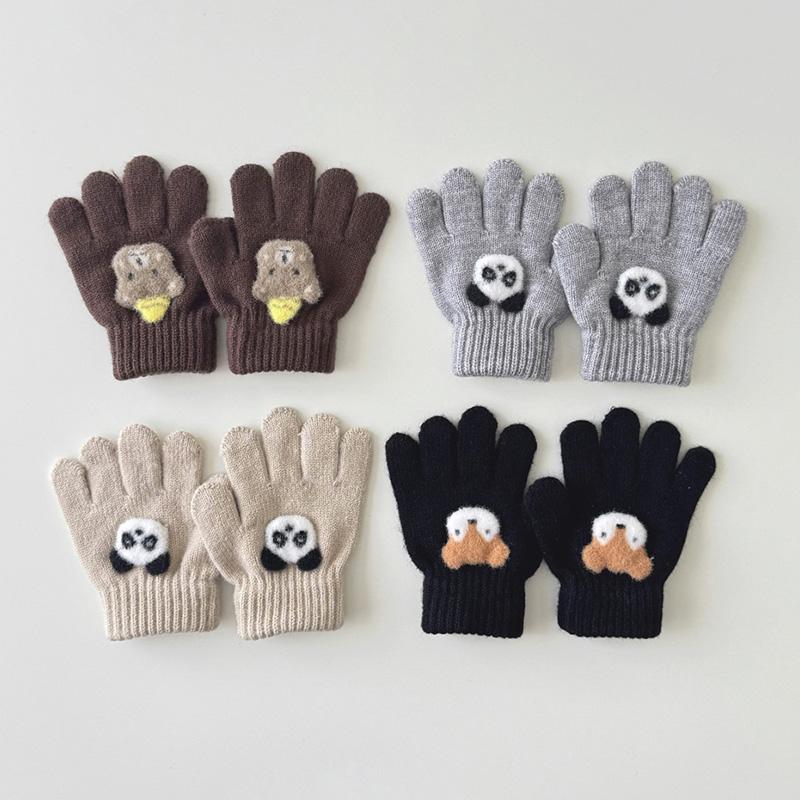 Перчатки детские 3-6 лет вязаные теплые мультипликационные супер милые перчатки с пятью пальцами осень-зима однотонные модные перчатки для девочек и мальчиков