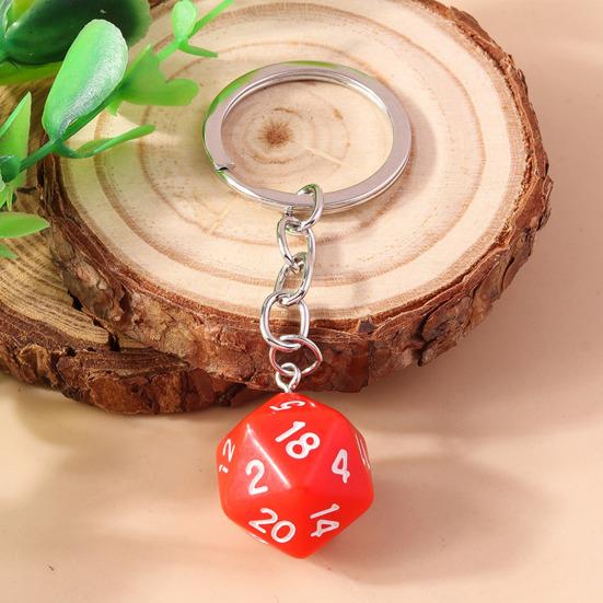 Yousheng Dice Keychain 20 Sides Number Curved Stainless Polished Chain Geometric Car Key Holder Handbag DIY Pendant Key Organizer