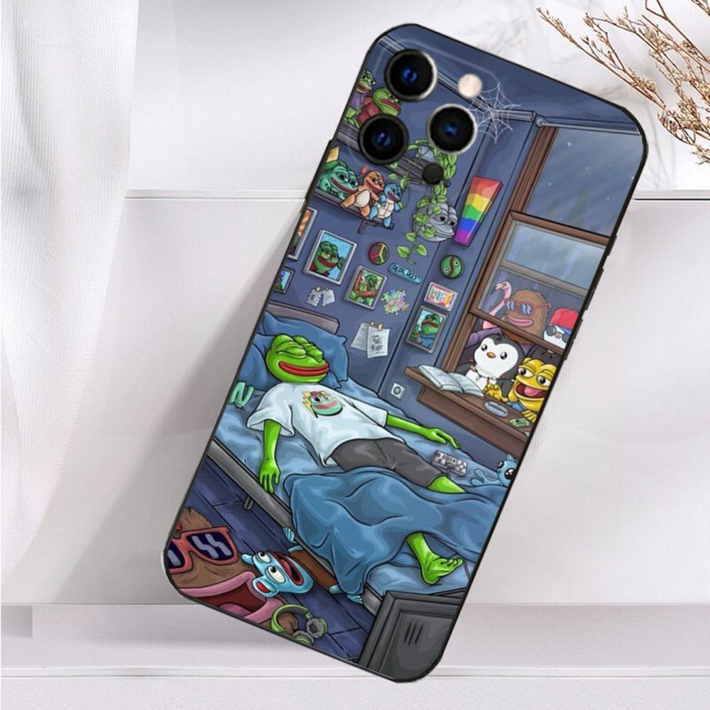 Funny P-Pepe the Frog Phone Case For iPhone 16,15,14,13,12,11 Plus,Pro Max,XS,X,XR,SE,Mini,8,7 Soft Silicone Black Cover