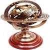 Brass Armillary Sphere Astrolabe On Wooden Base – Maritime Nautical Collectible, 12.7 Cm