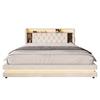 180 × 200 cm Upholstered Bed with Storage, Velvet Bed with Multifunctional Headboard, LED Lighting, 2 USB & Type-C Port, Hydraulic, Beige