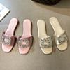 Fashion Women's Slippers Summer 2024 Rhinestones Flat Elegant Sandals Female Fashion Outdoor Beach Shoes Slides Chanclas Mujer Playa