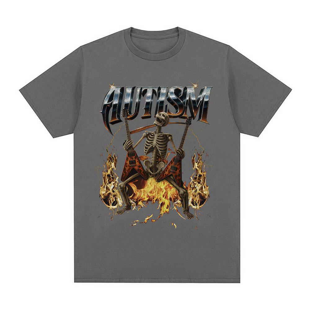 Autism Autism Funny Skeleton Meme Tshirts Mens Clothing Vintage Summer Short Sleeves Tshirt Cotton Casual Oversized T Shirts