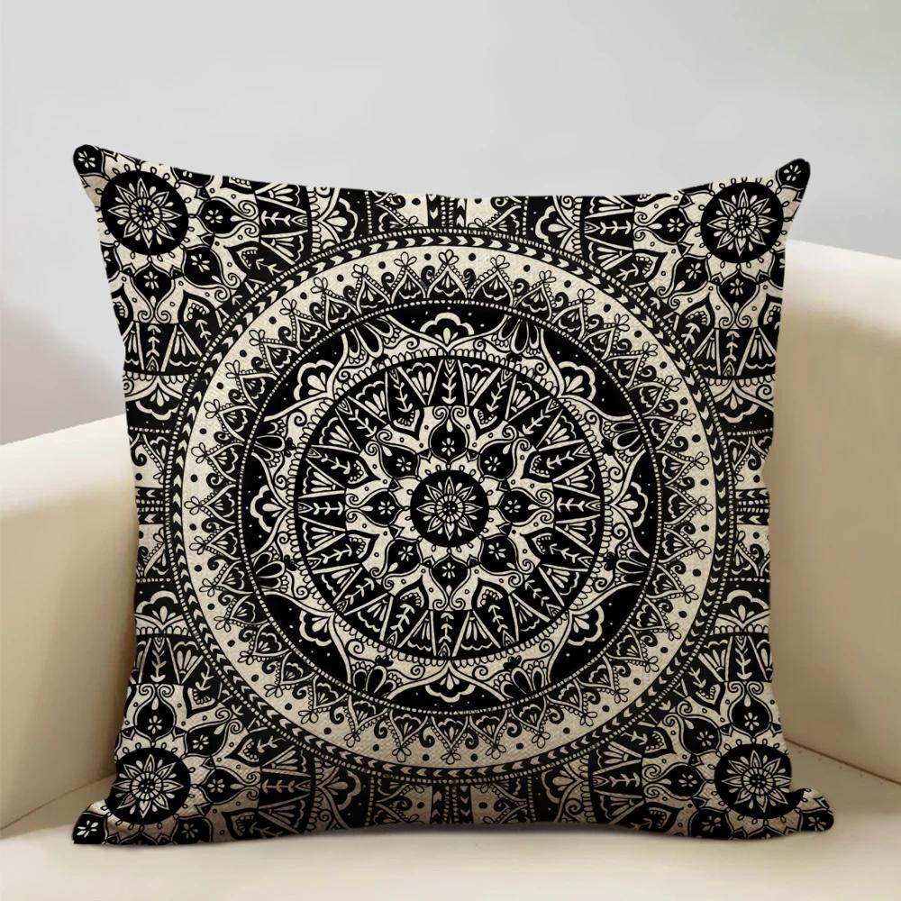 Mandala Sofa Decorative Throw Pillow Case, Hamsa Cushion Cover, Home Living Room Pillow Cover, 45x45cm