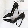 Bigtree Сексуальные туфли на очень высоком тонком каблуке в европейском и американском стиле, одинарные туфли на высоком каблуке с неглубоким ртом и сбоку, в стиле ретро со змеиным узором