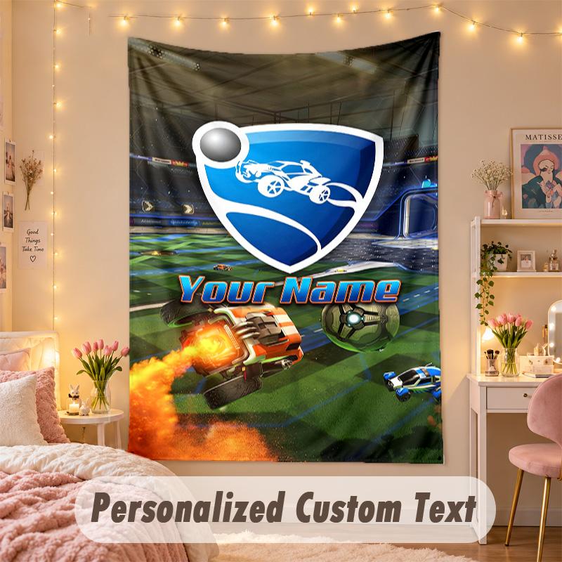 Custom Personalized Tapestry,Rocket League Print Custom Name Text Wall Art Hanging for Bedroom
