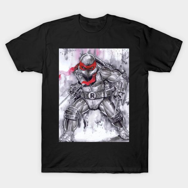 Men Black Print T-shirt Tmnt Raph No-Cut Heat Transfer Print Cotton Tshirt