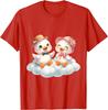 Cute Duck Couple Sitting on Cloud Graphic Print Cotton Casual Daily T-Shirt