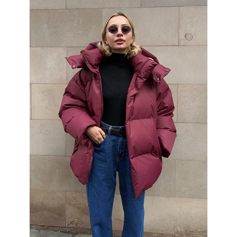 Womens Warm Puffer Jacket Winter Thick Cotton-Polyester Filled Hooded Loose Fit Mid-Length Coat Daily Commute