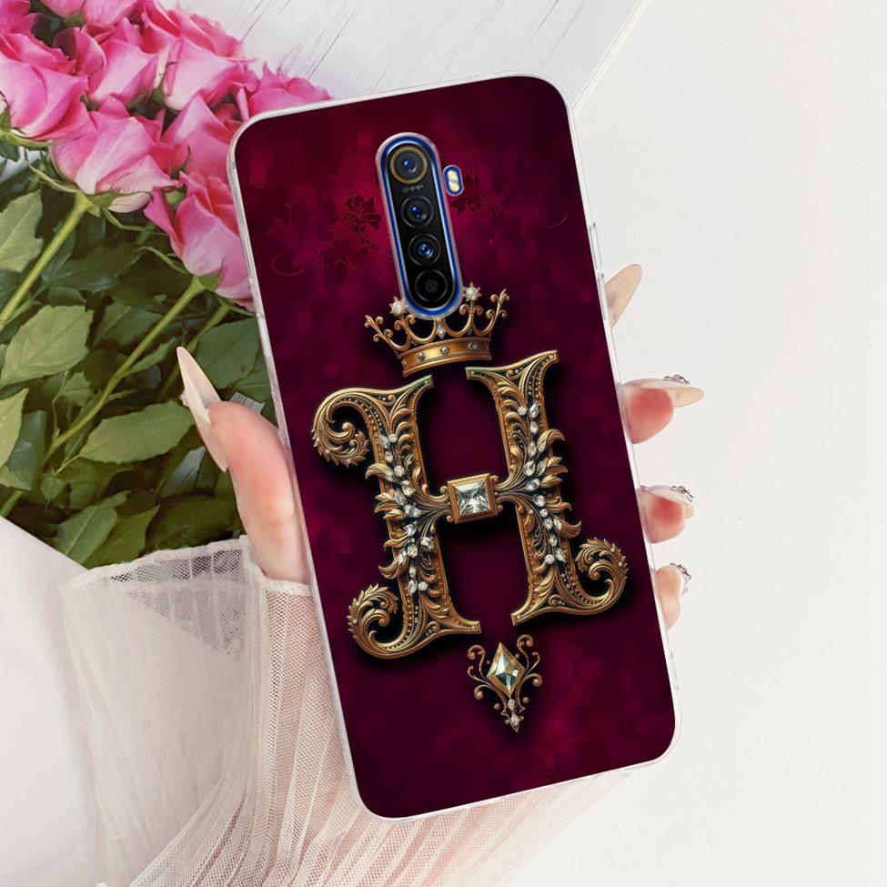 For Realme X2 Pro Case RMX1931 Transparent Luxury Crown A-Z Letters 2D Painted Soft Bumper Cover For Real me X2 Pro Casing