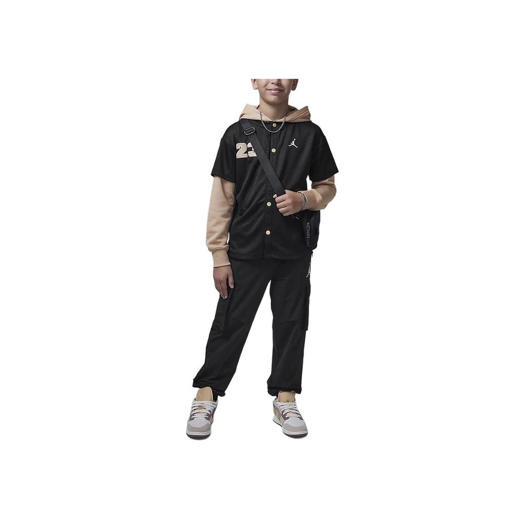 Jordan Jumpman Logo Letter And Number Fake Two Piece Hooded Jacket Kids Jackets Black HQ7130-010
