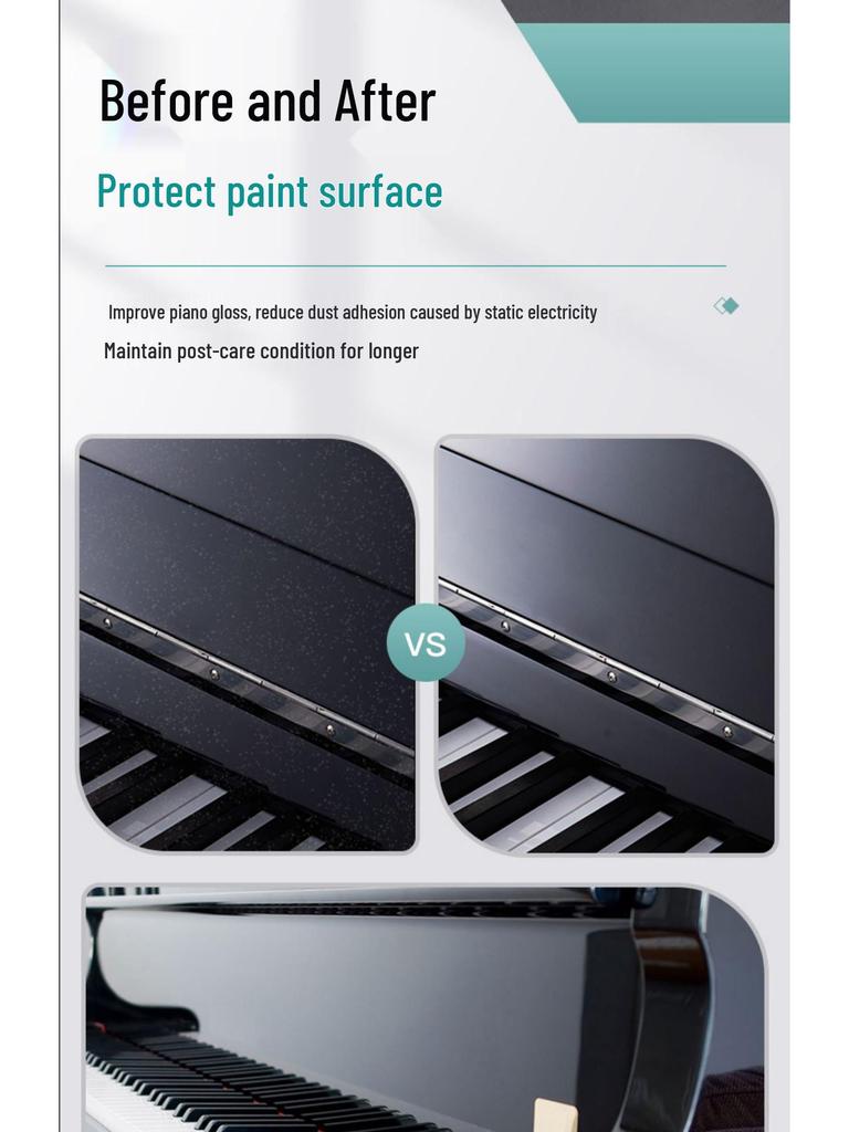 Набор для ухода за поверхностью пианино: Очиститель, Кондиционер, Средство для удаления царапин, Полировочная паста, Тряпка.