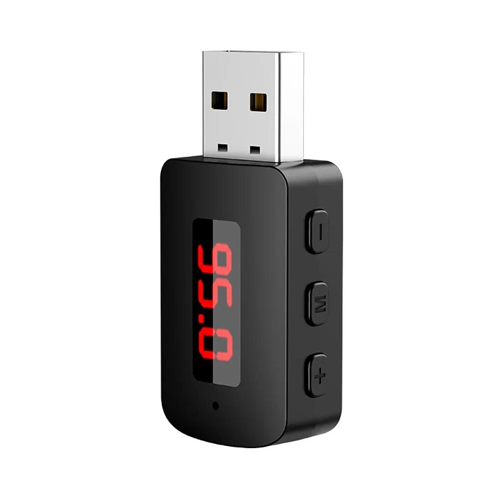 USB Bluetooth 5.4 FM-передатчик с микрофоном, громкая связь, автомобильный комплект, светодиодный дисплей, аудио/музыкальный приемник для FM-радио