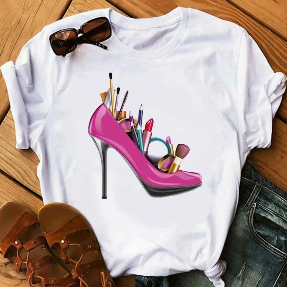 New Fashion High Heels Personalized Printed Women's Summer Short Sleeve T-shirt Casual Tops Oversized T Shirt Harajuku Tee