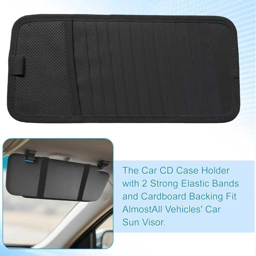 CD Visor Holder for Car, Visor CD Holder 12 DVD Organizer with 1 Mesh Pocket, 1 Pen Holder, and Elastic Strap