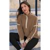 Women's Color Block Striped Half Zip Polo Sweatshirt Loose Long Sleeve Casual Pullover Top