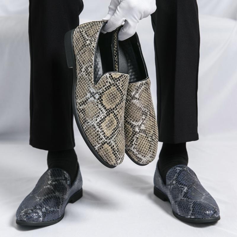Large Size Business Foot Leather Shoes Men's Simple Python Loafers Barber Shop Small Leather Shoes Men's Lazy Shoes