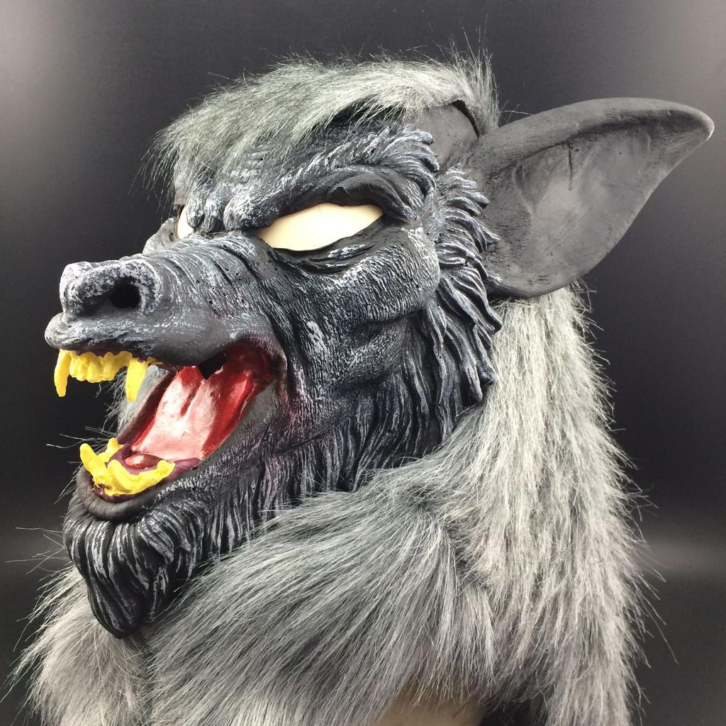 Halloween mask, scary devil costume, masquerade prop, complete set, wolf head mask with teeth, large wolf head