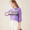 TUHUANG Women's Thick Pure Wool Letter Jacquard Round Neck Sweater