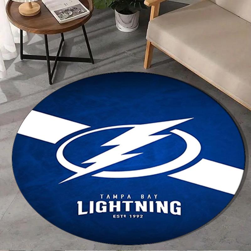 1PC Tampa Lightning Logo Round Rug, Non-slip Chair Mat, Home Decor, Circle Carpet Perfect for Office, Bedroom, Living Room,Christmas gift