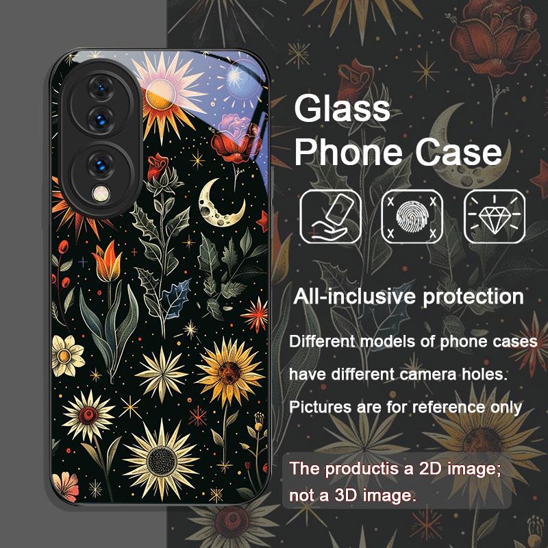 Эстетичный чехол из закаленного стекла с рисунком подсолнухов и луны для Huawei Nova 13 Pro 12 11SE 10 P60 P40 Mate 40 50 60 5G
