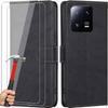 Protective Case - E.F.CONNECTION - for Xiaomi 13 Pro - Leather Effect - Tempered - Black - 2 Tempered Glasses