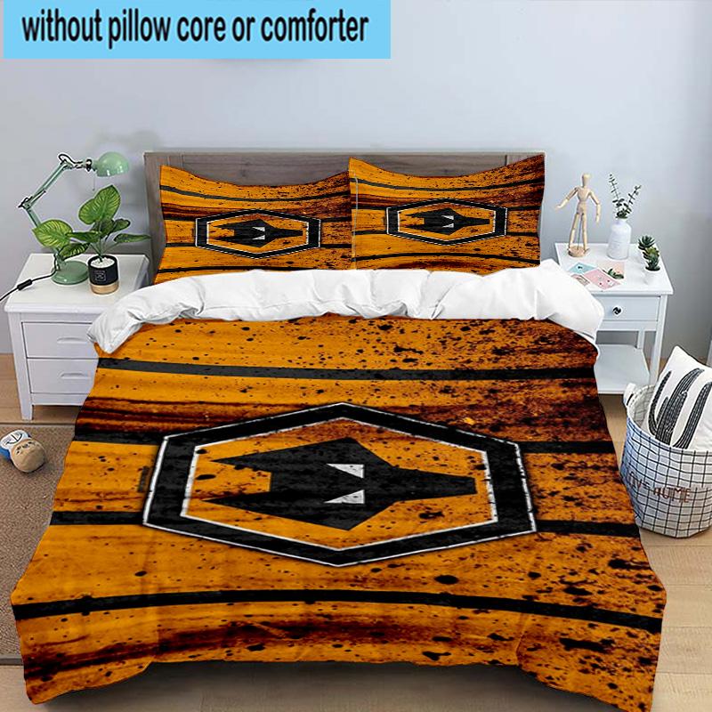 3pcs Wolves Football Club Emblem Printed Bedding Set Duvet Cover Closure Includes 1 Duvet Cover & 2 Pillowcases Bedding Sets Home Decor Gifts