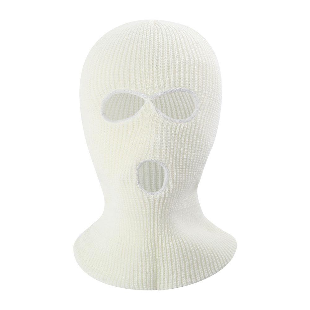 Winter Warm 3-hole Ear protection Embroidery White Knitted Full Face Mask Cover Cap Ski Mask Balaclava Pack for Men