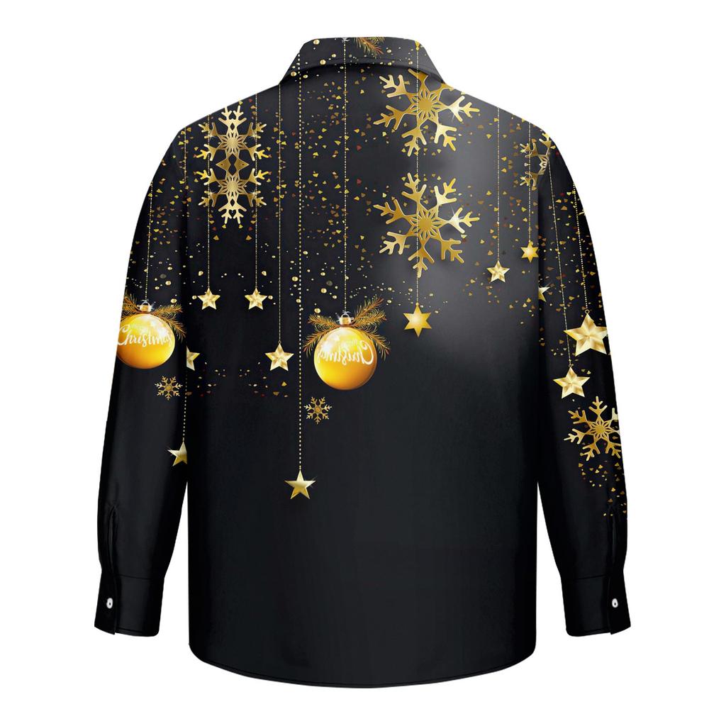 Men'S Christmas Casual Loose Fitting Long Sleeved Printed Shirt