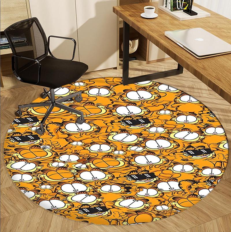 Garfield Pattern Round Rug, Indoor/Outdoor Mat, for Picnic, Gameroom, Bedroom, Office, Living Room, Home Decor Carpet, Birthday Gift